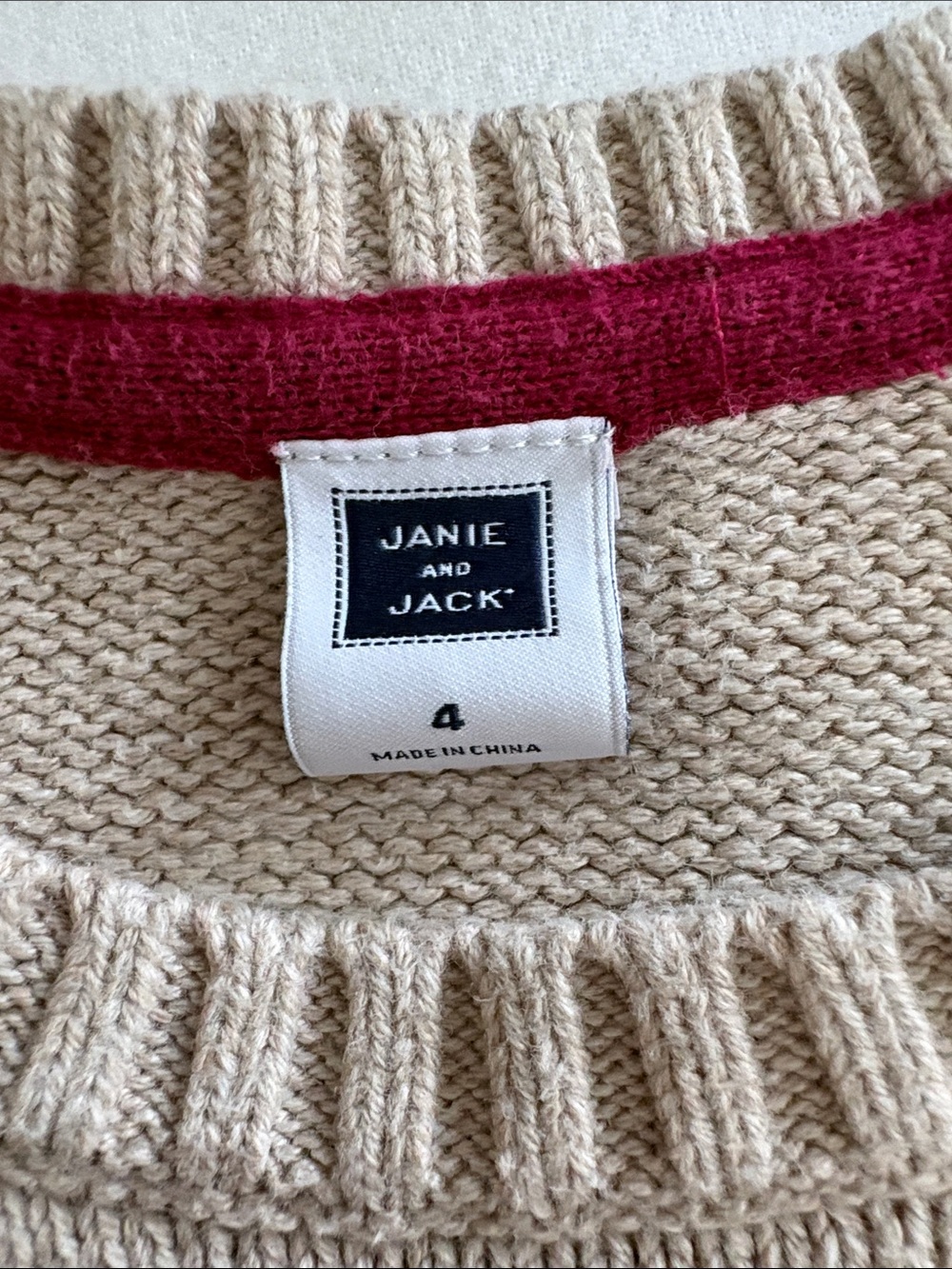 Janie and Jack Beige Crewneck Sweater with Red Car Motif - Picture 2 of 2